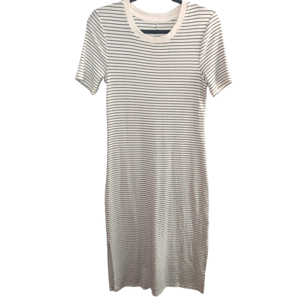 NWOT A New Day Women Short Sleeve Striped Long Dress, White & Black, Medium